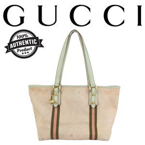 Gucci GG Canvas Jolicoeur Web Tote Charm Pink